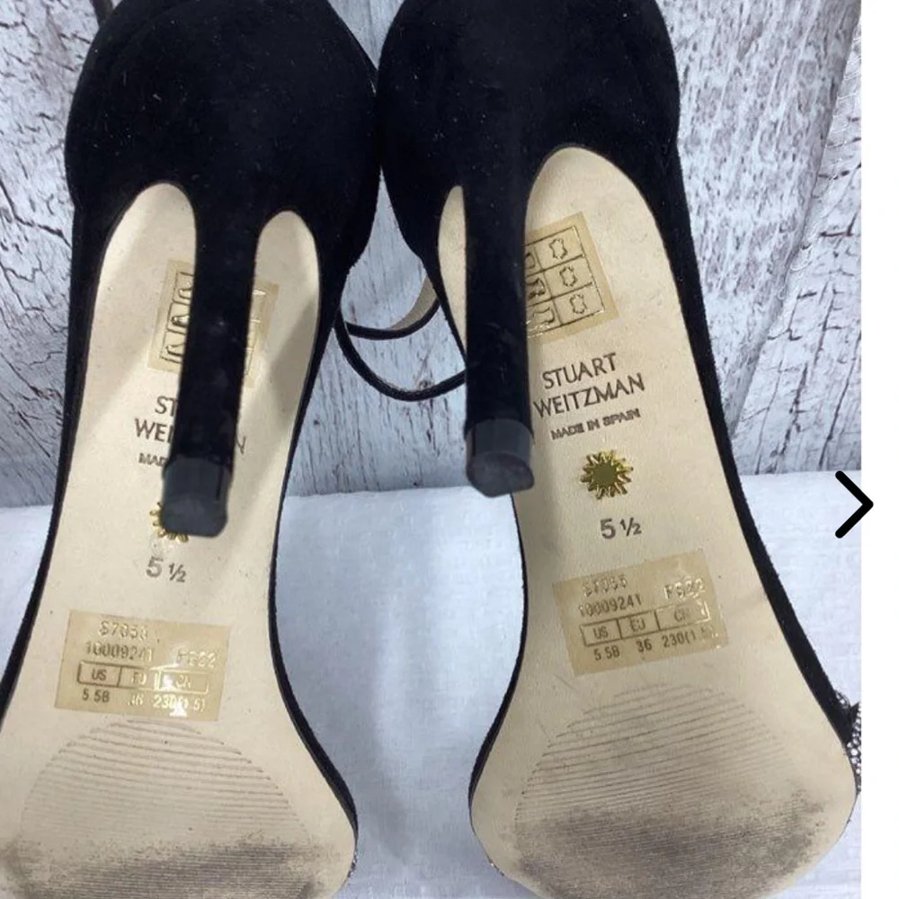 ✅ SOLD Stuart Weitzman Black Suede Nudist Curve Sandals/ Heels Highshine 5.5 siz - Picture 9 of 11